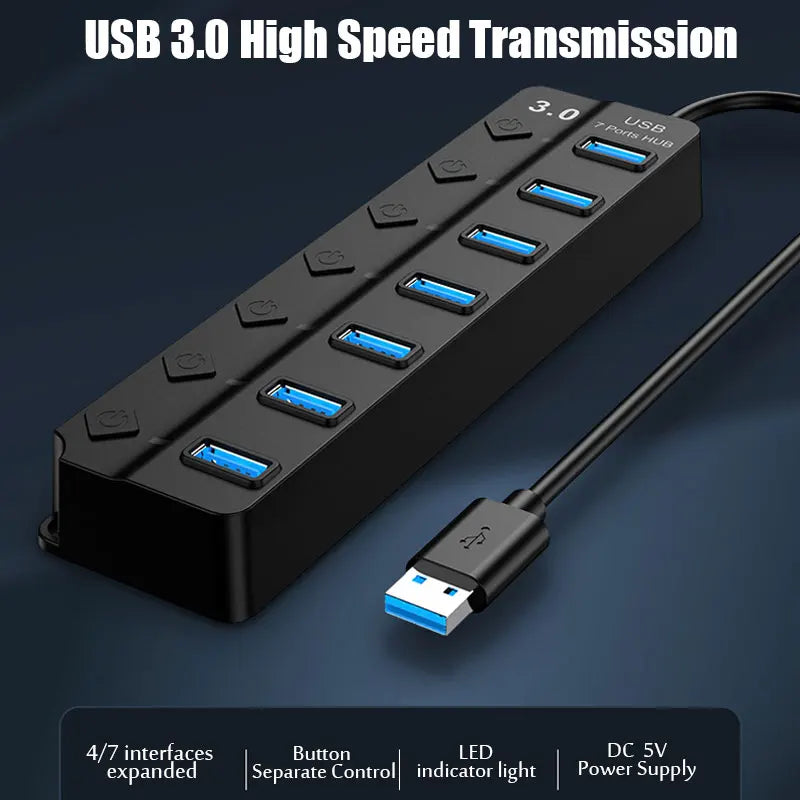 Multi USB Hub 3.0/2.0 Splitter, 4/7 Port Adapter, USB Power Expander w ...