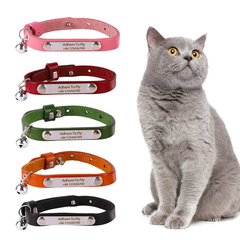 Adjustable Leather Cat Collar with Bell, Kitten Safety Collar, Multi-Size Pet Accessory