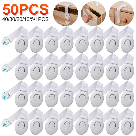 Child Safety Strap Locks, No-Drill Cabinet Latches, Adhesive Baby Proofing for Cupboards, Doors, Windows, Fridge (1/10 pcs)