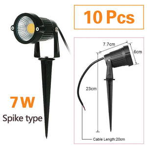 10-Pack LED Garden Lawn Lights Waterproof AC/DC Outdoor Spike Path Spotlights IP65 - 220V/110V/12-24V, 7W/5W
