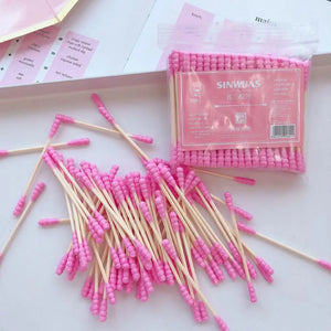 100-Pack Pink Dual Tip Cotton Swabs for Makeup & Ear Cleaning