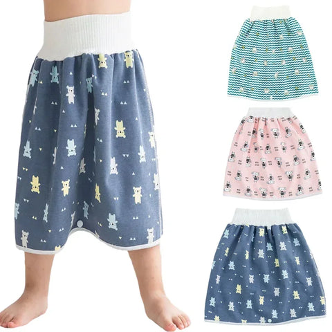 Baby Waterproof Training Skirt Pants, Comfy Diaper Shorts for Potty Training and Sleep