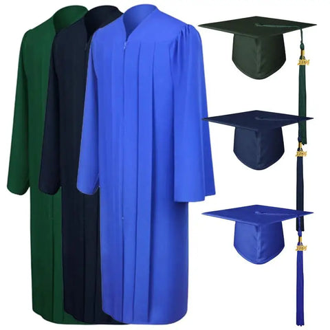 Adult Graduation Gown Cap Set with Zip Closure Academic Robe & Mortarboard