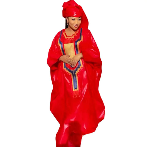 African Dashiki Tie Dye Embroidered Couple Dress with Scarf