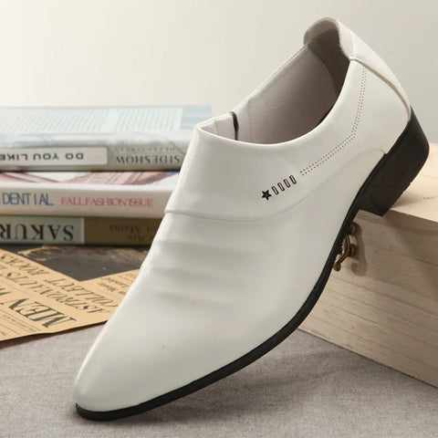 2024 Men's Slip-On Leather Dress Shoes, Pointed Toe, Business Casual & Wedding, Plus Size Available