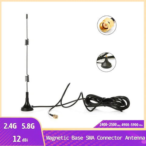 Dual-Band 12dBi Magnetic Base Antenna with RP-SMA for WiFi Router/Modem, 3m Cable
