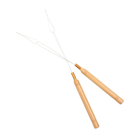 10pcs Wooden Handle Loop Threader Needle for Nano Micro Ring Hair Extensions Tool