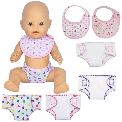Doll Diaper & Underwear Set with Bibs for 14-18" Dolls, 2-Pack