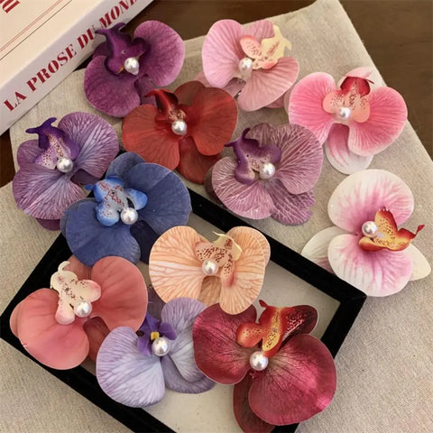 Cute Floral Hair Clip - Butterfly Orchid Design Duckbill, Korean Style, Beach Accessory