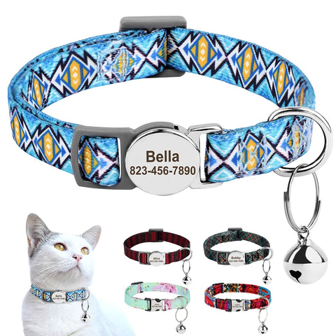 Engraved Pet Collar with Bell & ID Tag, Adjustable Anti-Lost for Cats & Dogs