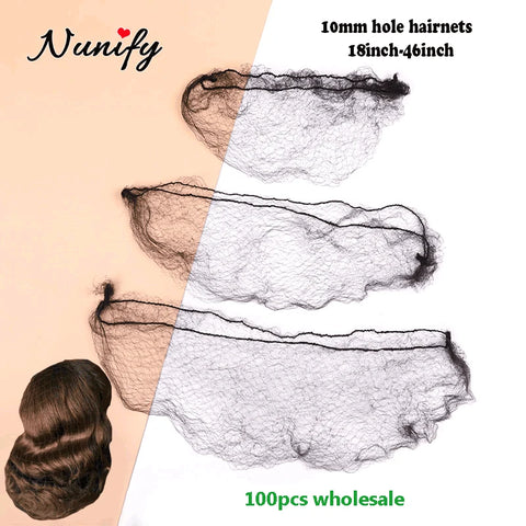 Elastic Edge Mesh Hair Nets 10mm - 100pcs for Bun, Wig Caps & Styling (24"-46")