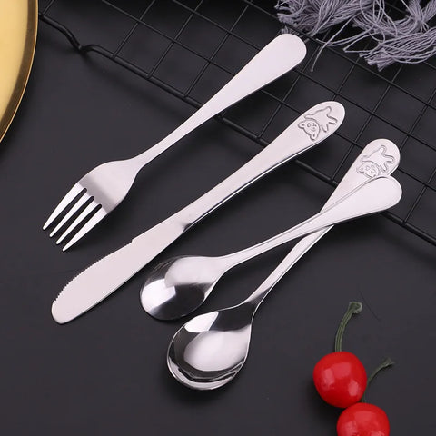 Baby Utensils Set: Stainless Steel Spoon Fork Knife for Feeding & Learning