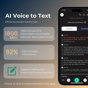 AI Voice & Call Recorder with Speech-to-Text, 64GB, 100+ Languages, Summarization