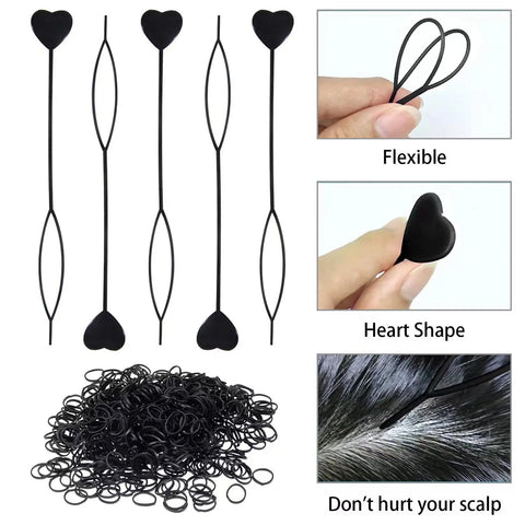 5-Pack Black Quick Beader Tool with 100 Rubber Bands for Kids Braids and Ponytails