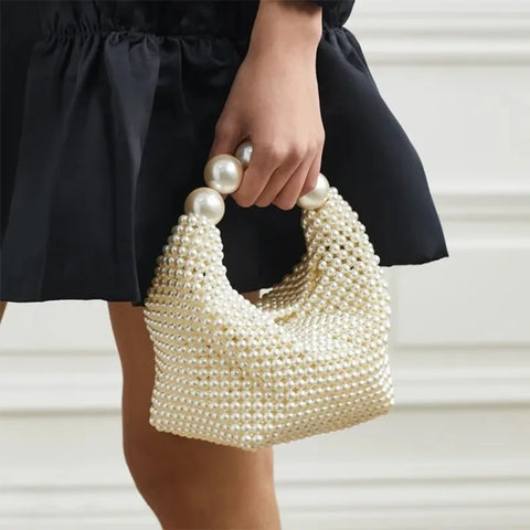 Handmade Pearl Handbags 2024 Trendy Party Purse Portable Shoulder Tote Bags
