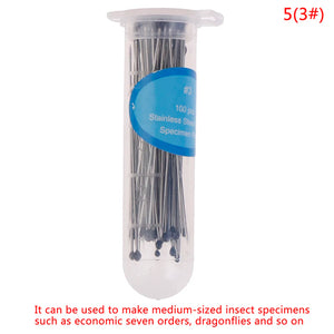 100 Pcs Stainless Steel Insect Pins with Plastic Box for Entomology & Lab Use