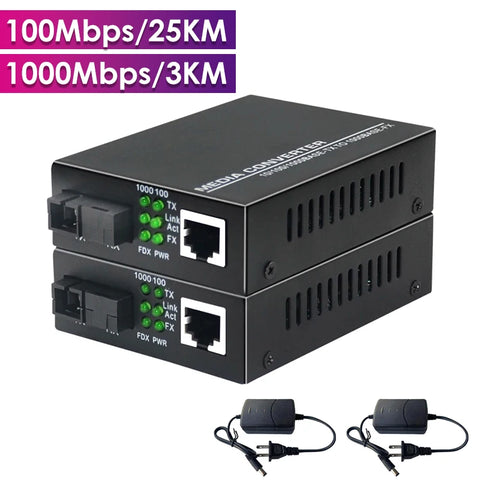 Gigabit Ethernet Fiber Media Converter 1000/100Mbps RJ45 SC Port Single Mode Fiber External Power