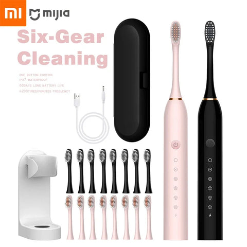 6-Gear Sonic Electric Toothbrush USB Waterproof Rechargeable with 8 Brush Heads for Whitening