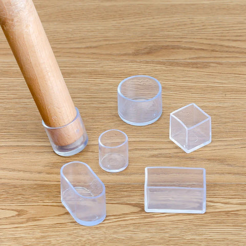 4pc Transparent Silicone Chair Leg Socks & Square Table Feet Protectors - Furniture Pads & Plugs for Floor Protection