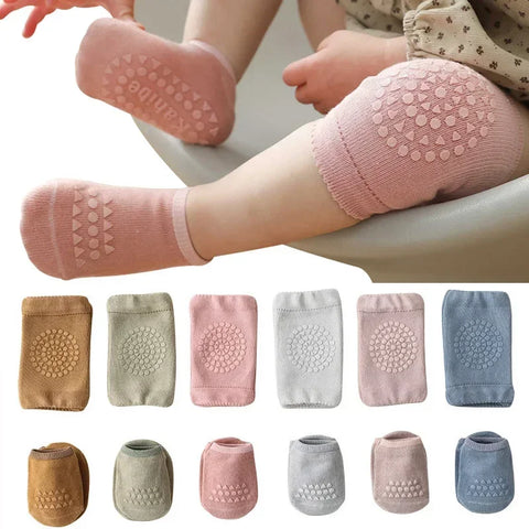 Baby Anti-Slip Knee Pads & Socks Set for Crawling Safety - Summer Solid Color Leg Protectors