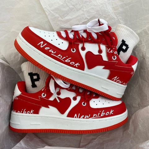 2024 Women's Trendy Lace-up Mixed Color Sneakers, Thick Sole, Non-slip Casual Board Shoes