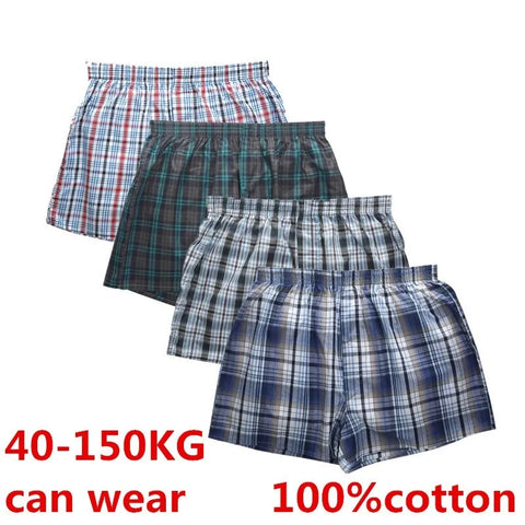 4-Pack Men's Boxer Shorts Cotton Breathable Plaid Underwear Plus Size Sleepwear Pajama Bottoms