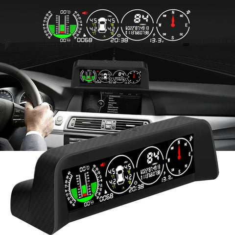 2023 4-in-1 GPS TPMS Tire Monitor & Inclinometer Gauge with Overspeed Reminder & Temperature Display