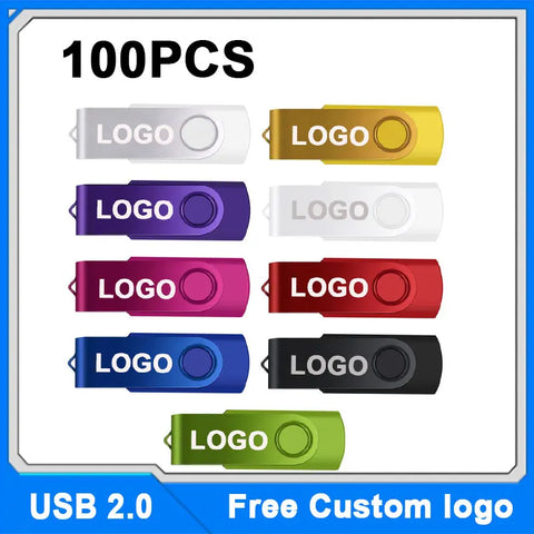 Custom USB Flash Drives 4GB-64GB, Multiple Colors, 100-Pack, Logo Personalization, Wholesale Memory Disk