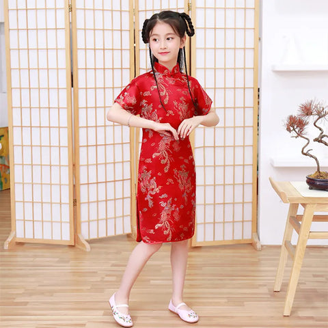 Girl's Chinese Qipao Dress 2023 - Traditional Cheongsam Hanfu for Kids Elegant Party Wear
