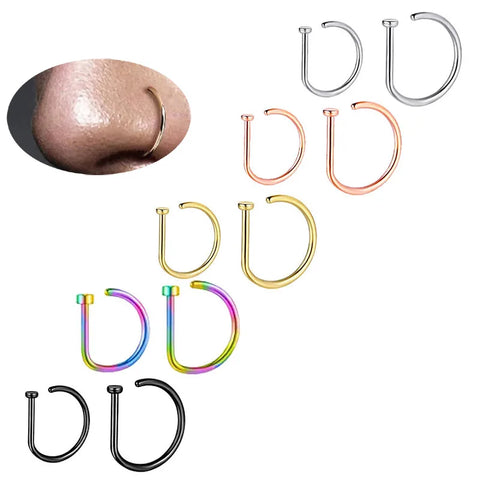 316L Stainless Steel Fake Nose Rings Clip On D-Shape Septum Jewelry for Women Men 1/3/5pcs