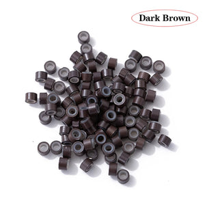 100pcs Silicone Micro Rings Beads for Hair Extensions Beige Black 5x3x3mm Micro Nano Loop Links