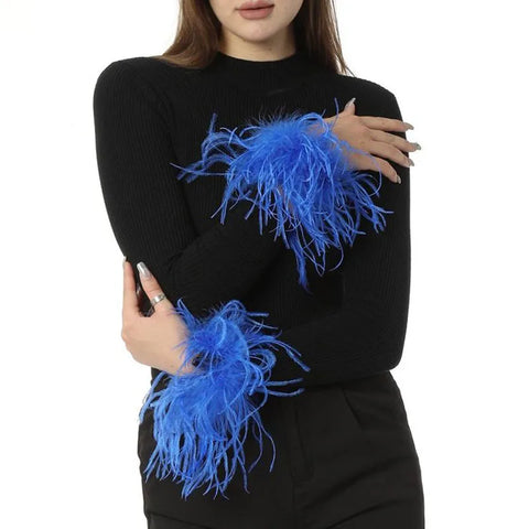Elegant Ostrich Feather Cuffs Bracelet Sleeve for Party Wedding Bride Concert Fluffy Bangle - Luxury 1 Pair 2024