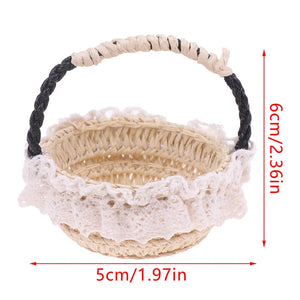 1/12 Miniature Dollhouse Handwoven Rattan Basket for Vegetables & Flowers - Adorable Dollhouse Decor Accessory