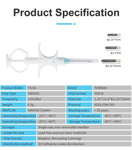 100 Pcs Pet Microchip 134.2kHz FDX-B Animal ID Chip with Syringe, ISO Standard