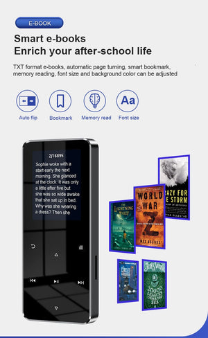 2" Metal Touch MP3 MP4 Music Player, Bluetooth 5.0, FM Radio, Alarm, E-book, Card Support