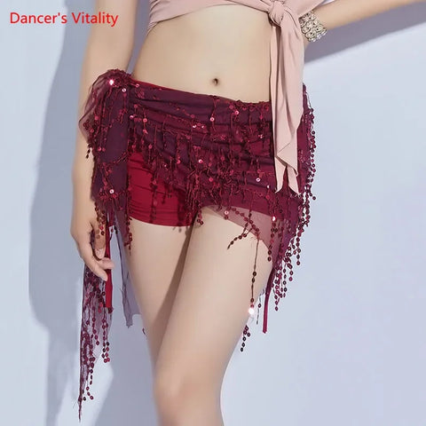 Belly Dance Sequin Hip Scarf Skirt for Women - Elegant Triangle Belt Performance Practice Clothing