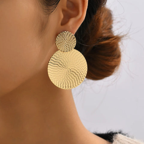 Bohemian Trendy Geometric Metal Round Earrings for Women - Fashion Wedding Jewelry