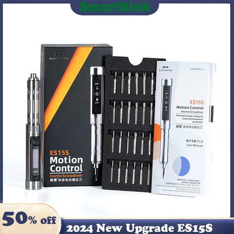 Cordless Electric Screwdriver Set, USB Rechargeable, Intelli Motion, 24pcs 4mm Bits, LED Light