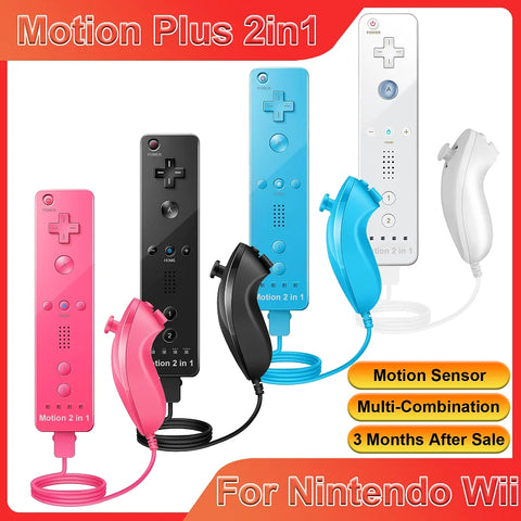 2-in-1 Wireless Controller Set for Nintendo Wii, Optional Motion Plus, Joystick Gamepad with Silicone Case
