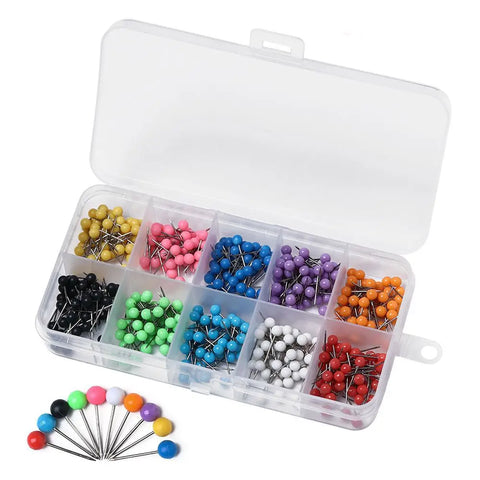 500pcs Map Tacks Push Pins, 4mm Plastic Head, Steel Point 11mm, Colored Thumbtacks for Cork Board, Office & School Supplies