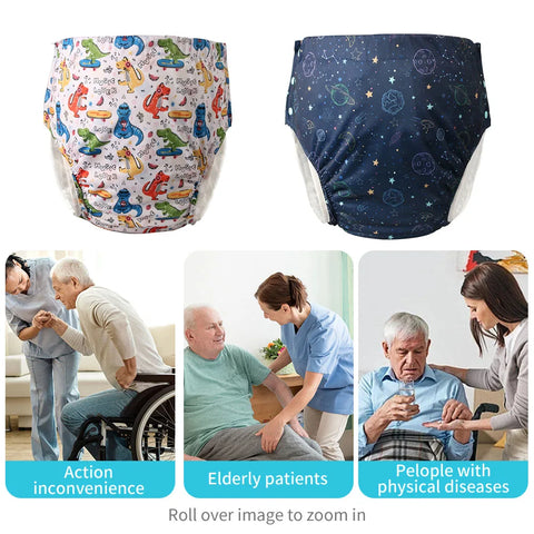 Adult Reusable Waterproof Incontinence Pants with Pocket - Breathable, Anti-Leak Cloth Diaper for Seniors