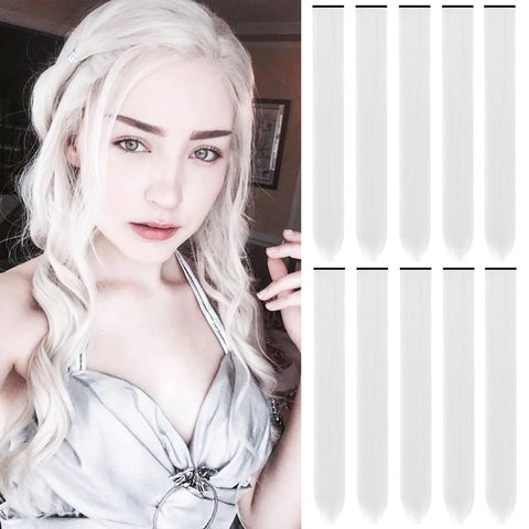 10pcs Synthetic Clip-In Hair Extensions - Colorful Party Highlights for Kids Long Straight Hair