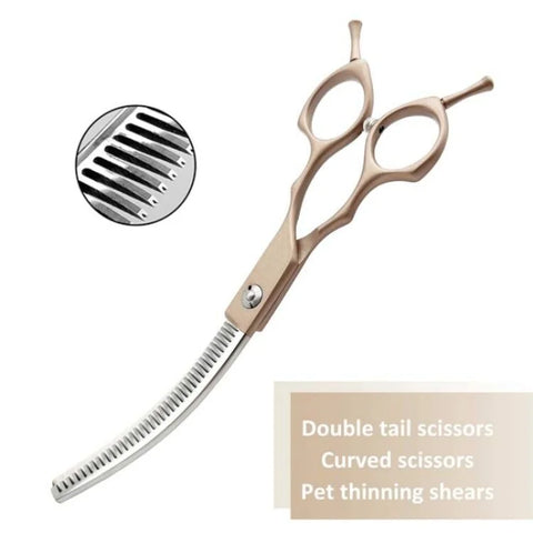 7" Curved Chunkers Shears Stainless Steel Dog/Cat Grooming Scissors - Lightweight Pet Hair Cutting Tool