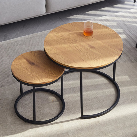 2-Piece Round Coffee Table Set, Modern Minimalist Side Tables for Living Room or Office