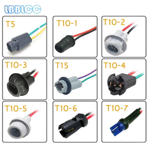 Car Bulb Socket Adapter T5 T10 W5W T15 LED Light Base Extension Wire Plug