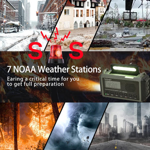 10,000mAh Solar Hand Crank Radio FM/AM/SW/WX with USB Charging, LED Flashlight, Reading Lamp, Power Bank Emergency Charger