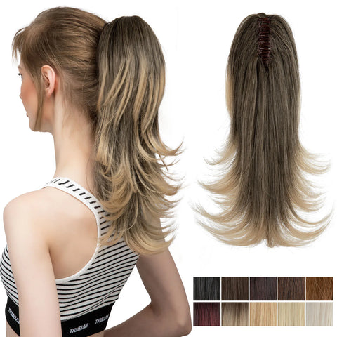 14" Wavy Synthetic Claw Clip-In Ponytail Hair Extensions Blonde Hairpiece Fake Pigtail Accessory