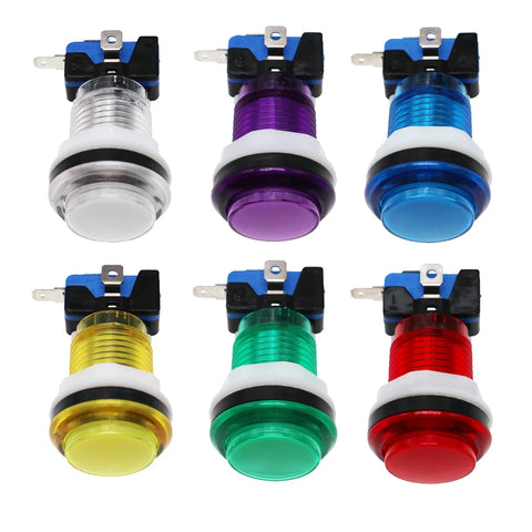 30mm LED Arcade Push Button Set with 1P, 2P, Coin, Start, Pause, Exit, Select Stickers - Colorful 12V Buttons