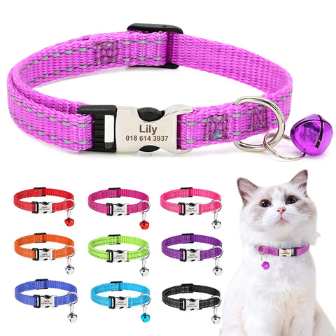Adjustable Reflective Nylon Pet Collar with Bell for Cats, Kittens, Puppies