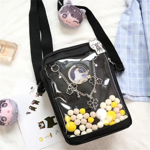 2024 Women's Mini Crossbody Bag, Clear PVC Ita Purse, Transparent Phone Shoulder Bag - Black White